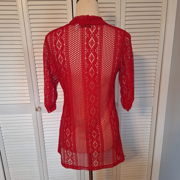 Kim Rogers Red Lace Open Cardigan Medium *U - Picture 3 of 4
